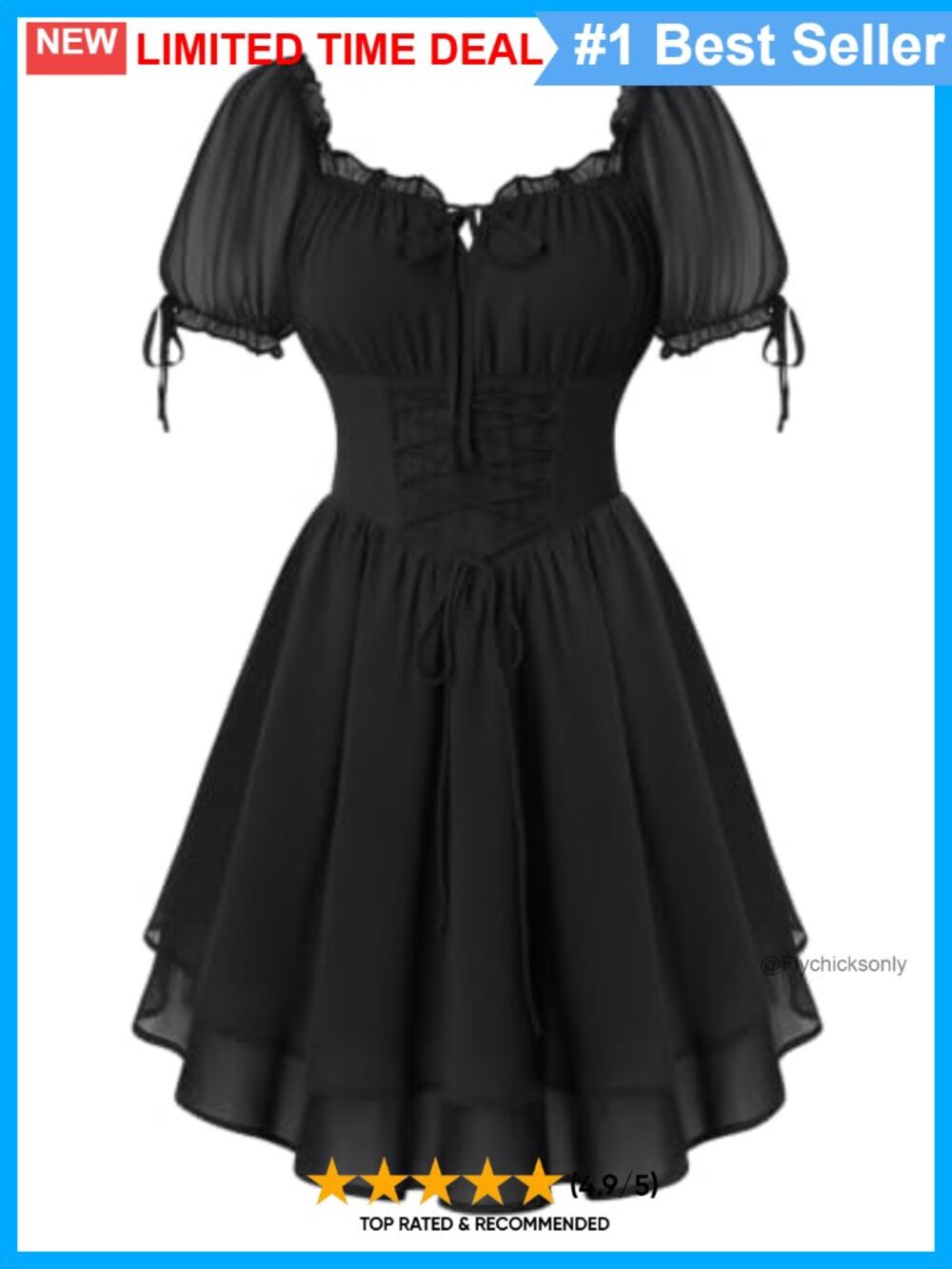 Renaissance Mini Dress Chiffon Puff Sleeve Fairy Costume Lace-Up Smocked